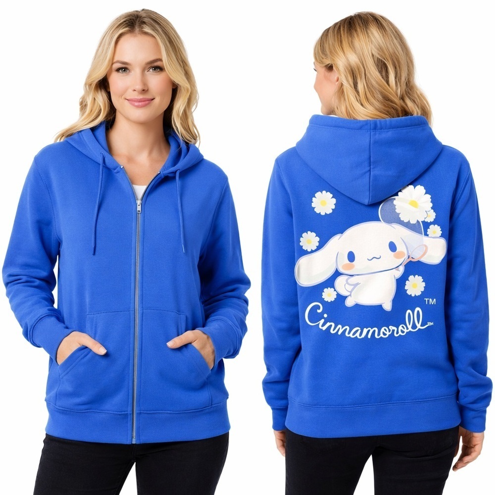 Sanrio Cinnamoroll Bunny Baby Blue Zip Hoodie Kawaii Graphic Women XS Kids L Fit
